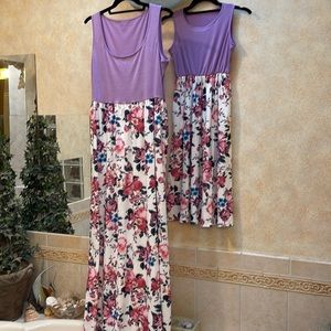 Matching Mommy and daughter Spring colored floral sleeveless maxi dresses